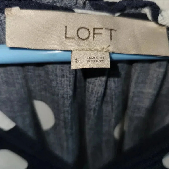 Loft brand navy blue dress‎ with white Polka Dots - Picture 2 of 12